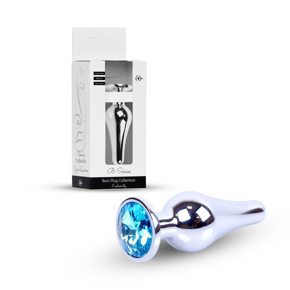 Анальна пробка - Jewellery Silver Long Plug Light Blue - зображення 1