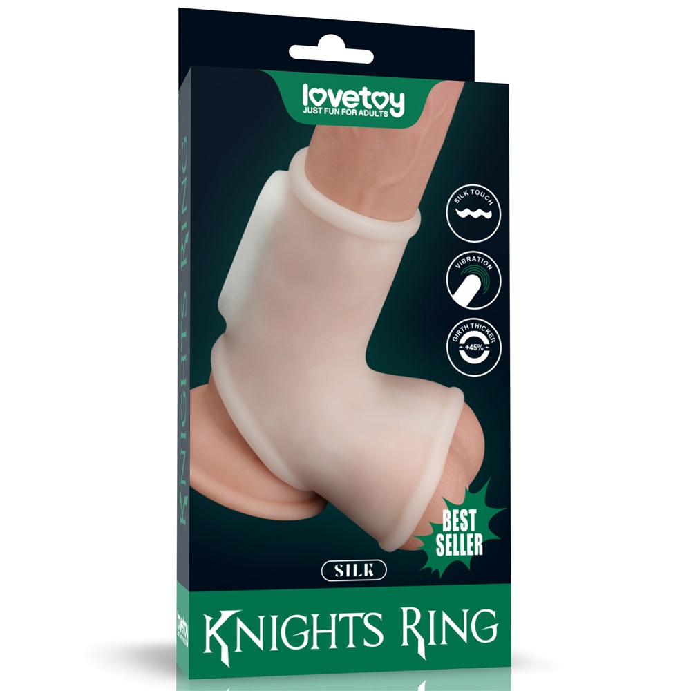Насадка на член - Vibrating Silk Knights Ring With Scrotum Sleeve White - зображення 1