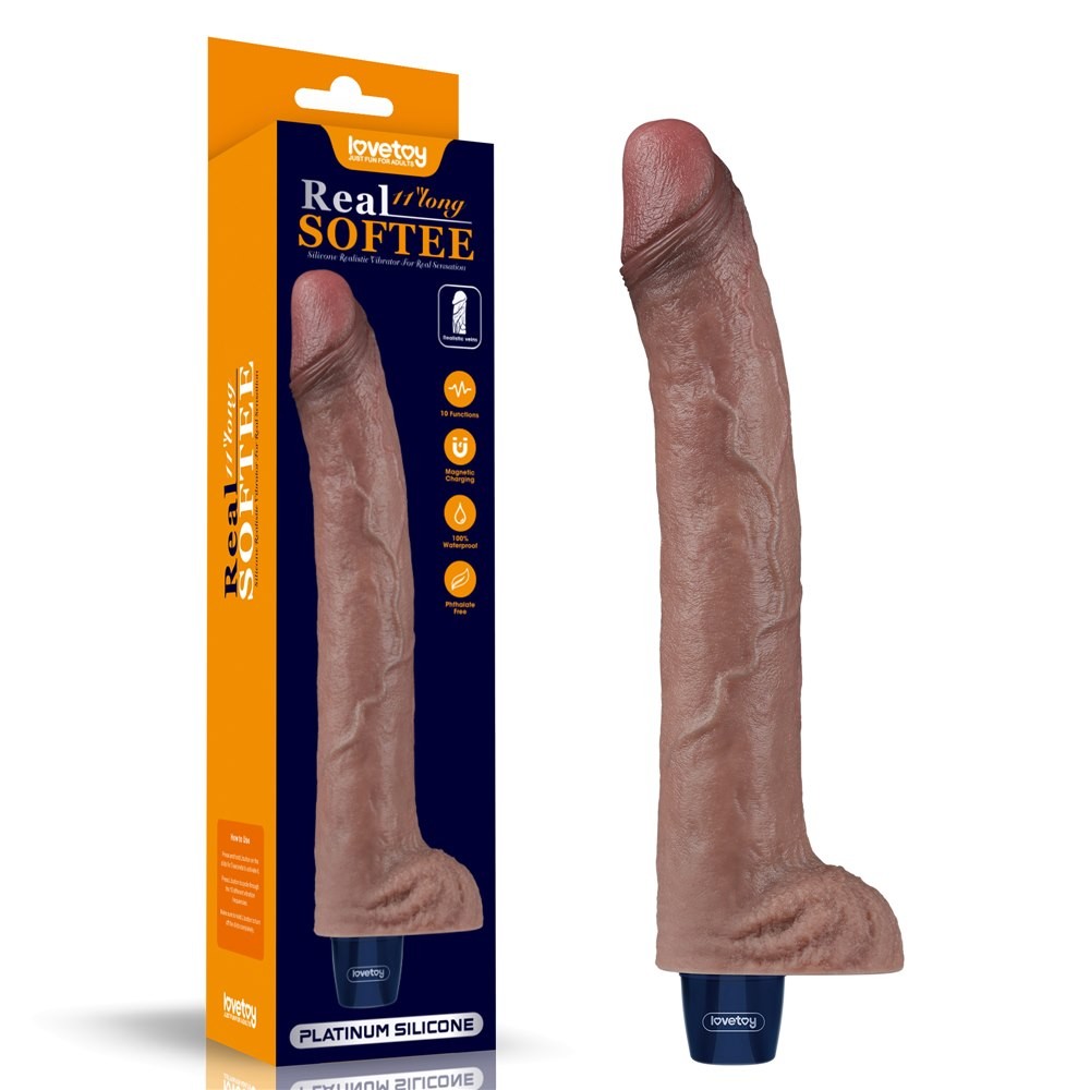 Вібратор - Real Softee Rechargeable Silicone Vibrating Dildo 11" (пошкоджено упаковку) - зображення 1