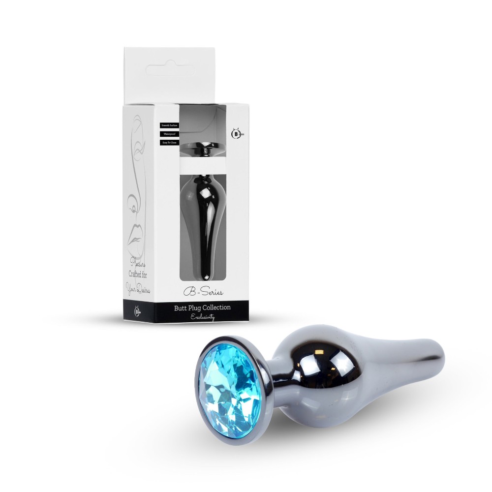 Анальна пробка - Jewellery Dark Silver Long Plug Light Blue - зображення 1