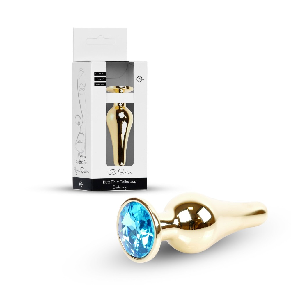 Анальна пробка - Jewellery Gold Long Plug Light Blue - зображення 1