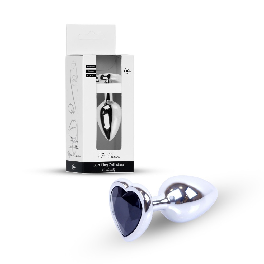 Анальна пробка - Jewellery Silver Heart Plug Black - зображення 1