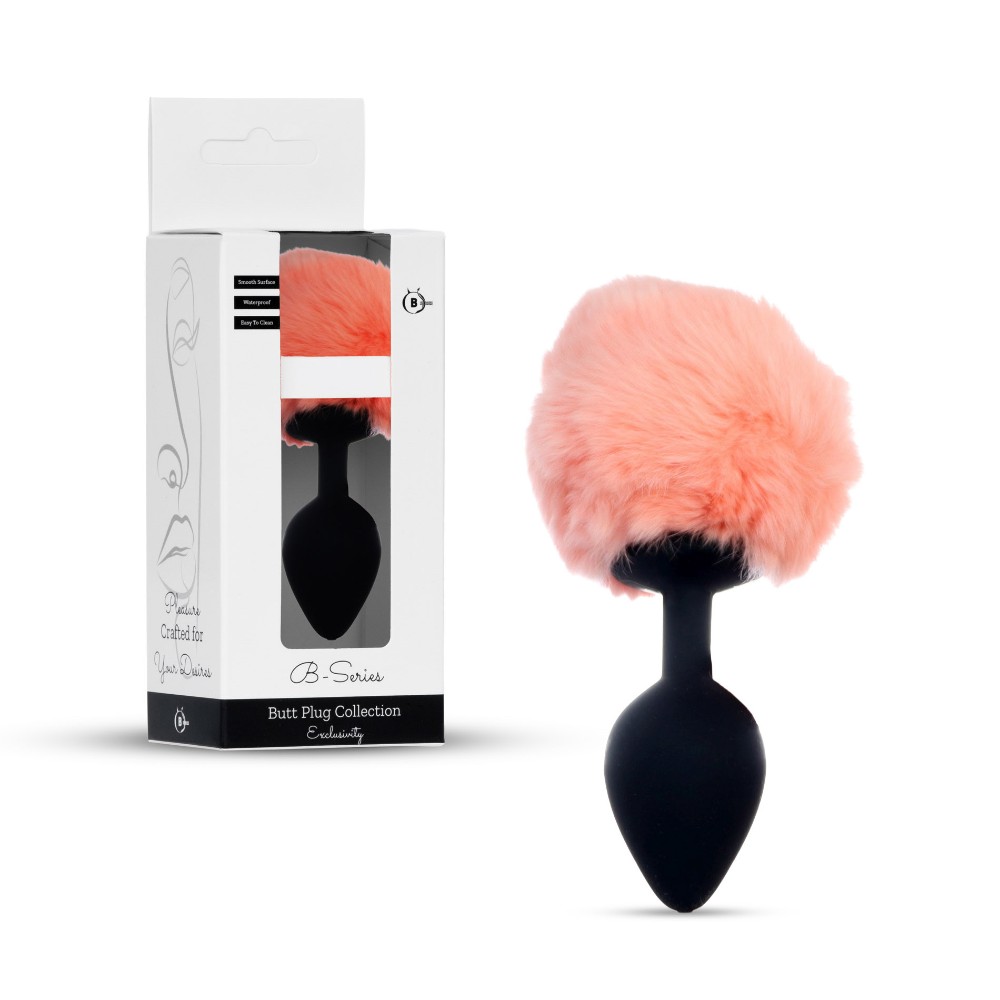 Анальна пробка - Bunny Tail Silicone Black Plug Peach - зображення 1