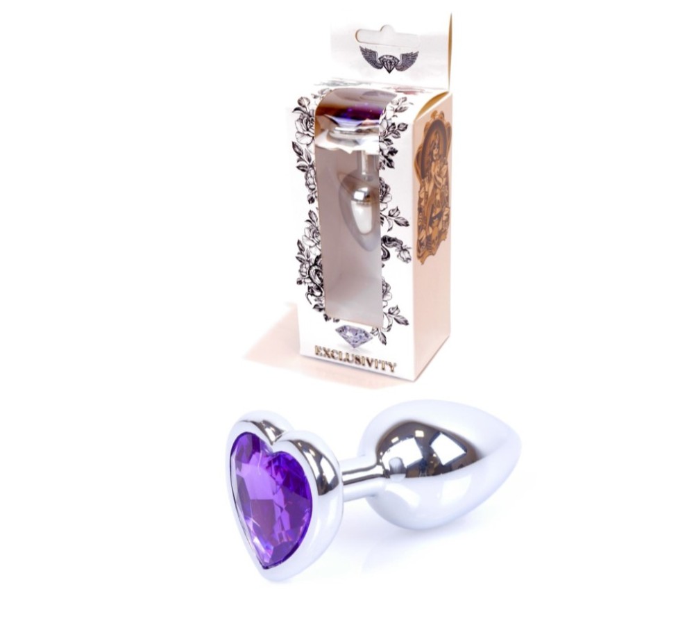 Анальна пробка - Jewellery Silver Heart PLUG- Purple - зображення 1