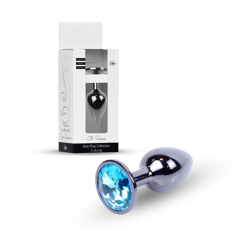 Анальна пробка - Jewellery Dark Silver PLUG- Light Blue - зображення 1