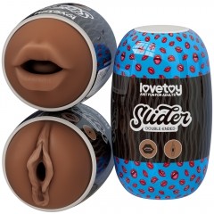 Мастурбатор - Slider Double-Ended Masturbator Mouth and Vagina Brown - зображення 1