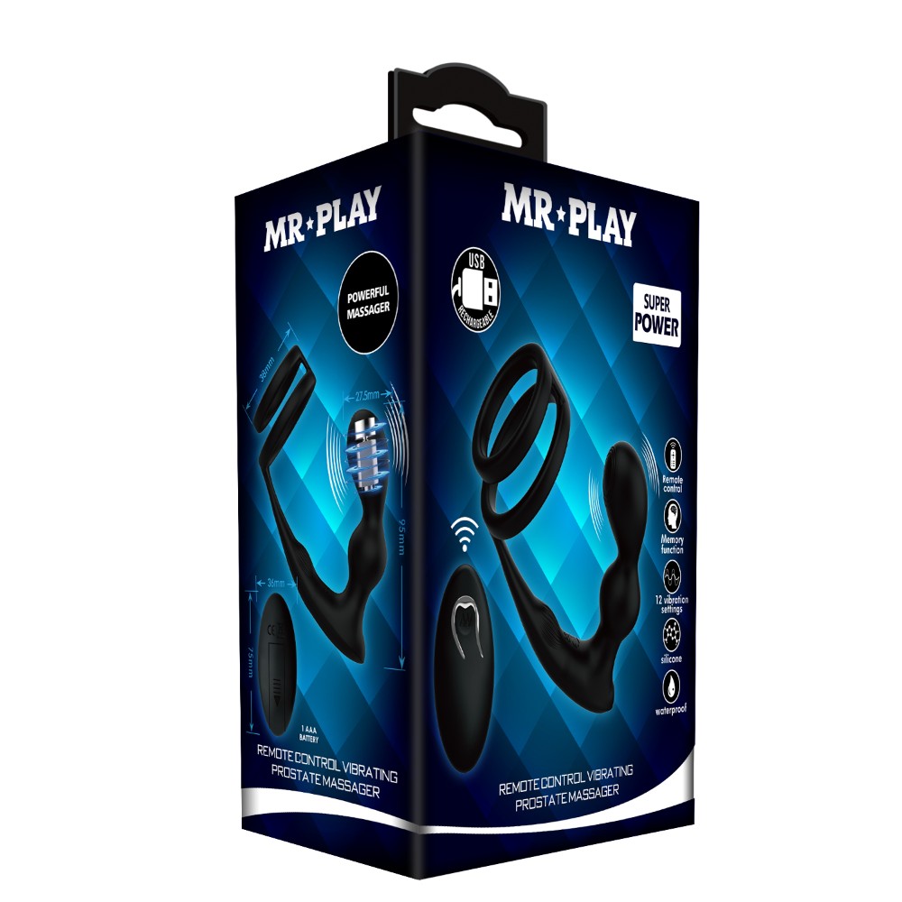Анальна пробка з ерекційним кільцем - Mr Play Remote Control Vibrating Prostate Massager - зображення 1