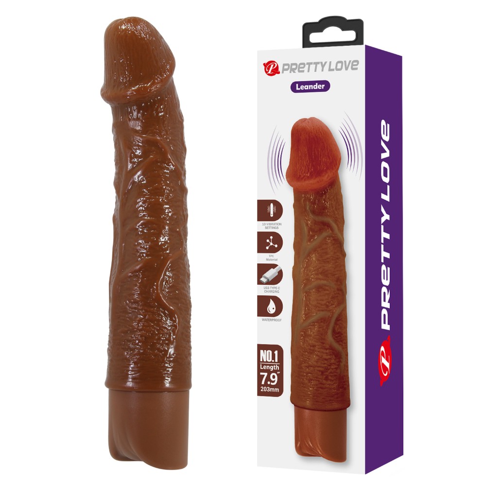 Реалістичний вібратор - Pretty Love Leander Realistic Vibrating Dildo Brown - зображення 1