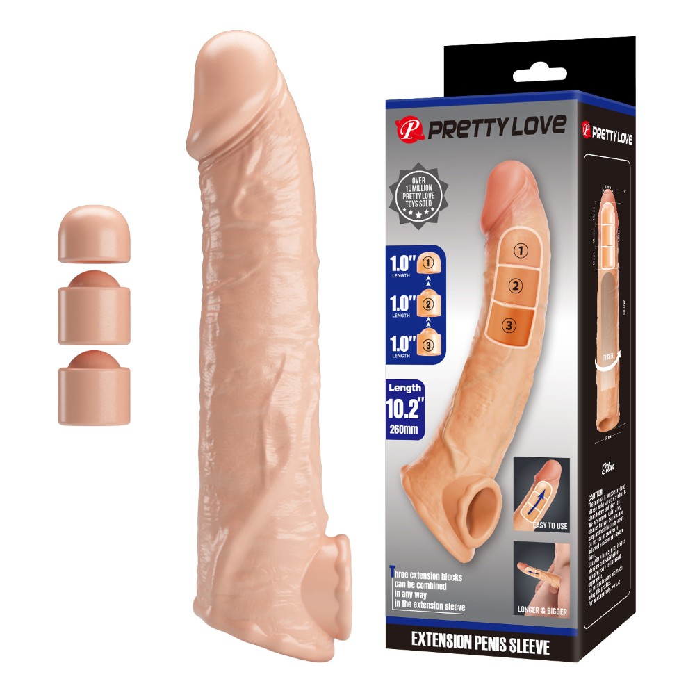 Подовжуюча насадка на член - Pretty Love Extension Penis Sleeve Flesh, 26 см - зображення 1