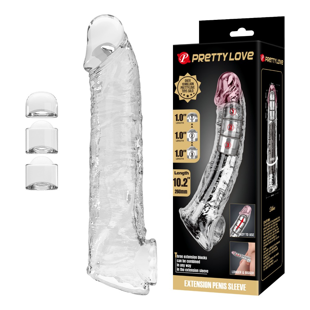 Подовжуюча насадка на член - Pretty Love Extension Penis Sleeve Clear, 26 см - зображення 1