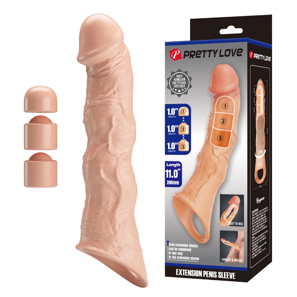 Подовжуюча насадка на член - Pretty Love Extension Penis Sleeve Flesh, 28 см - зображення 1