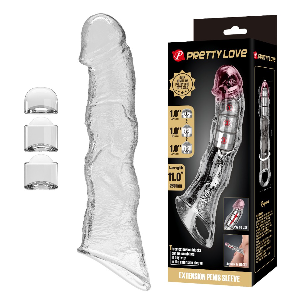 Подовжуюча насадка на член - Pretty Love Extension Penis Sleeve Clear, 28 см - зображення 1