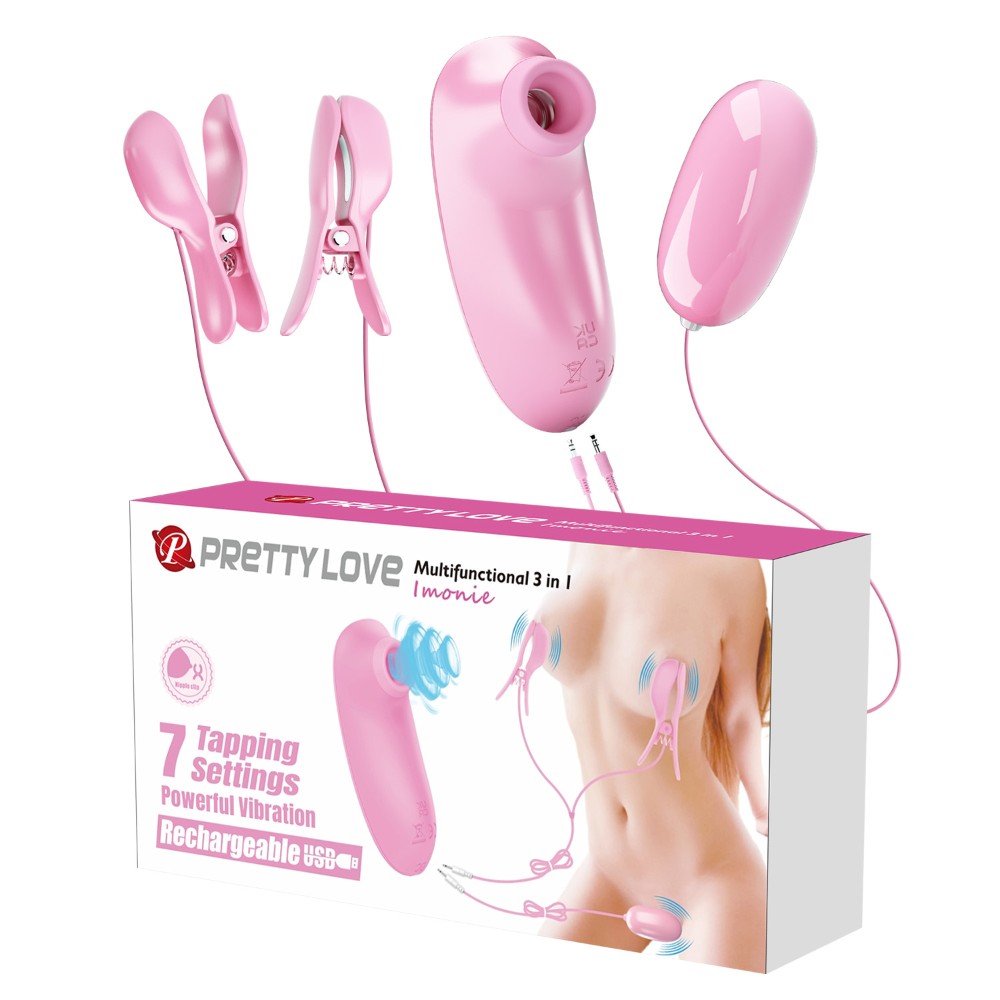 Секс набір - Pretty Love Imonie 3 in 1 Nipple Clamp & Bullet Vibrator Set - зображення 1