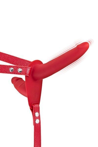 Подвійний страпон з вібрацією Fetish Tentation Vibrating Strap-On Red (м'яте паковання!!!) - зображення 1