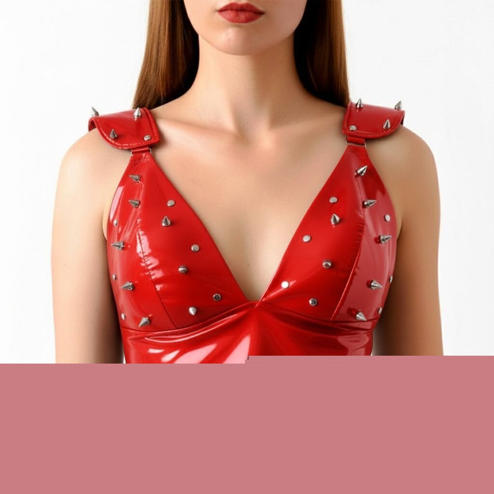 Лакований вініловий ліф з шипами Art of Sex - Mistress, червоний, розмір S - зображення 1