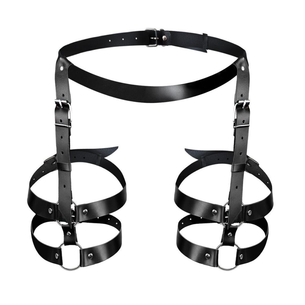 Шкіряні гартери Art of Sex - Melani Leather garters, Чорні L-2XL - зображення 1