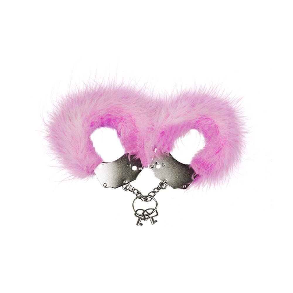 Наручники металеві Adrien Lastic Handcuffs Pink з рожевим пухнастим оздобленням - зображення 1