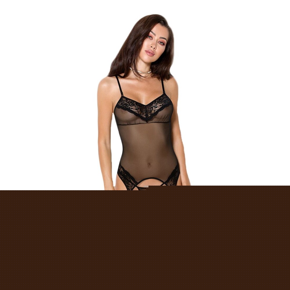 Корсет з пажами Passion MELANIA CORSET S/M, black, трусики, напівпрозорий - зображення 1