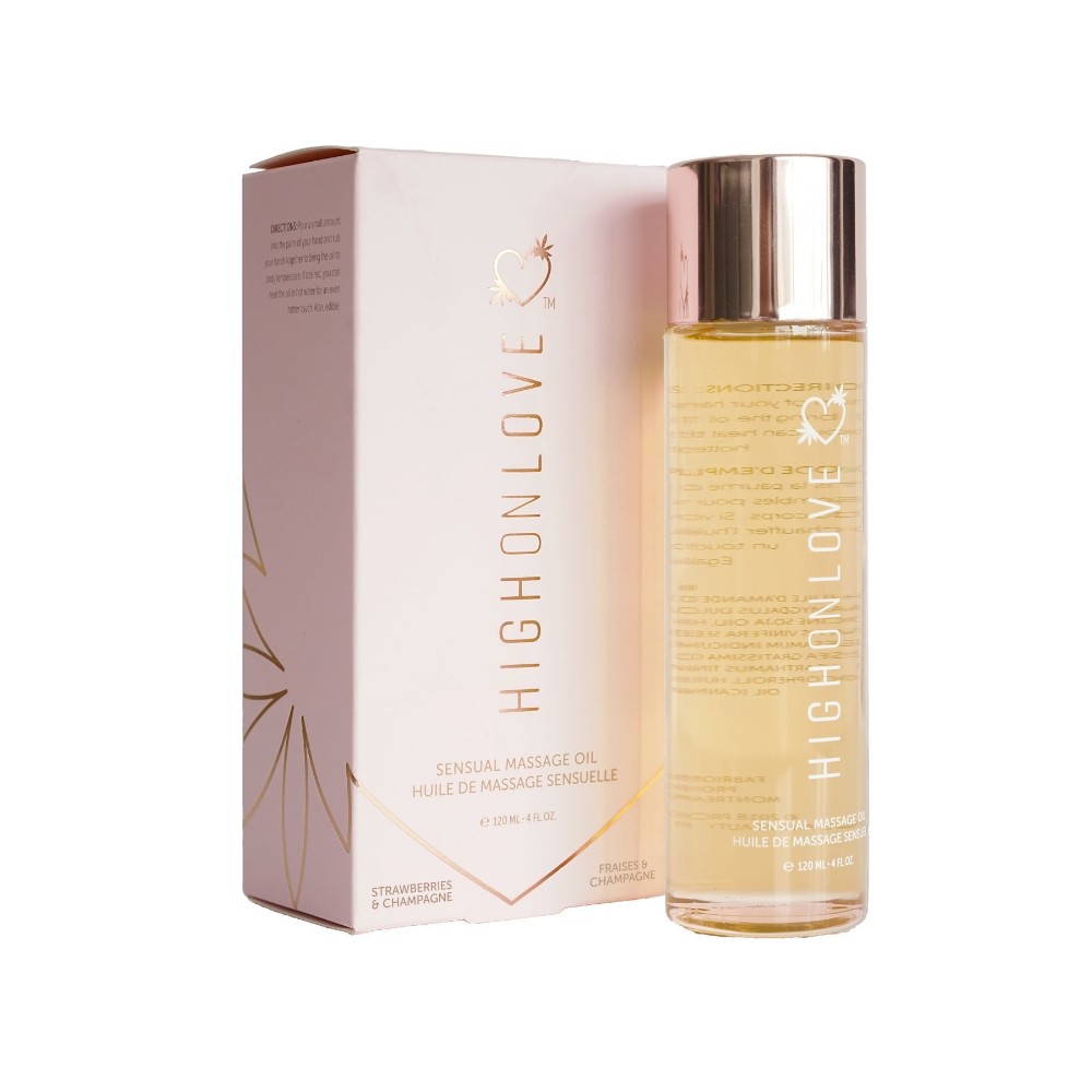 Масажна олія HighOnLove Massage Oil - Strawberry & Champagne (120 мл) з маслом насіння конопель - зображення 1