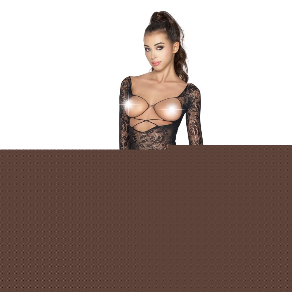 Бодістокінг Passion BS031 black, комбінезон з відкритими грудьми - зображення 1