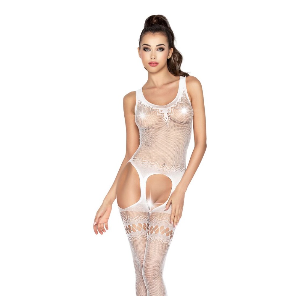 Бодістокінг Passion BS038 white, комбінезон, імітація панчіх і пояса - зображення 1