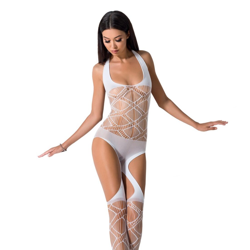 Бодістокінг Passion BS060 white, комбінезон, імітація трусиків і гольфів - зображення 1