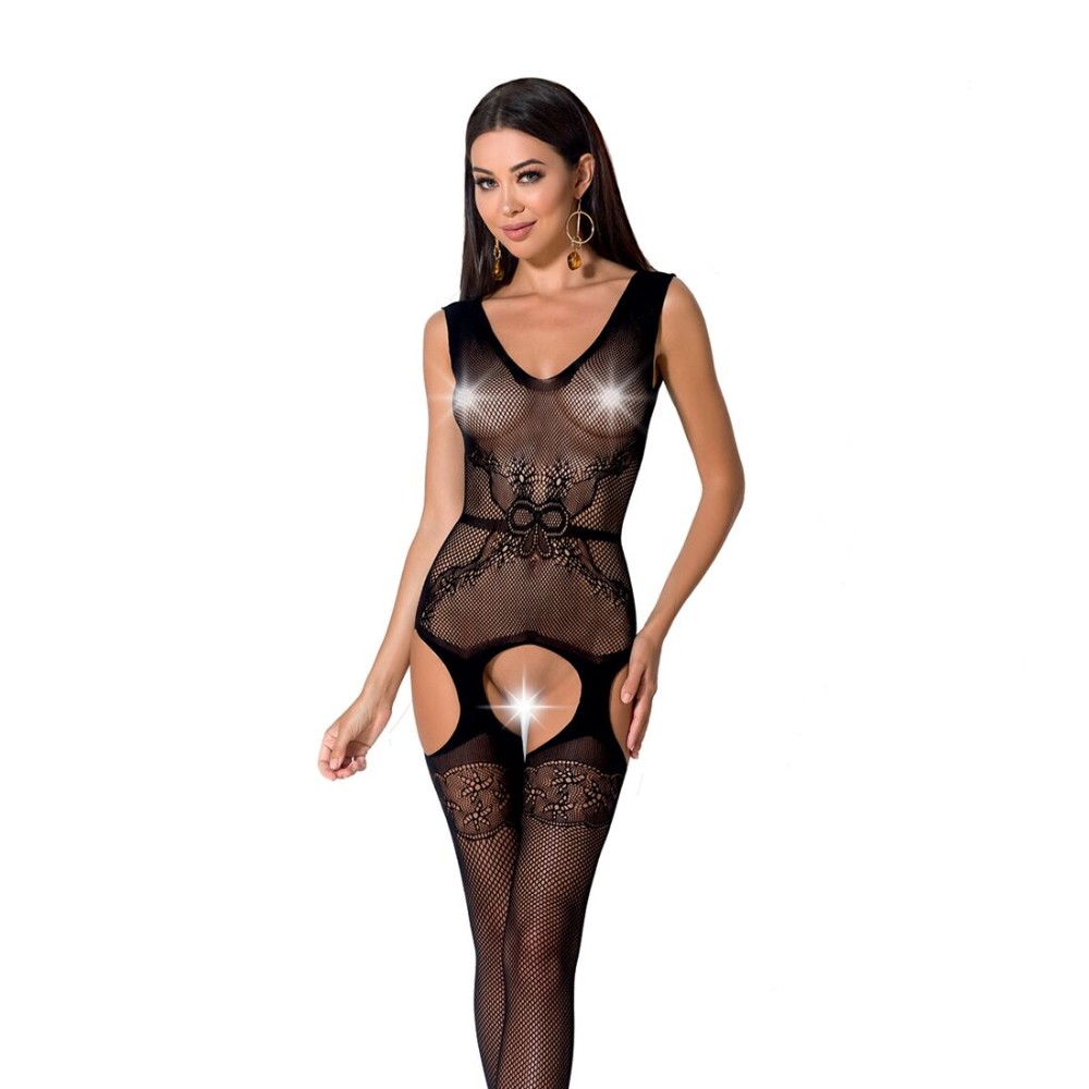 Сітчастий бодістокінг Passion BS062 One Size, Black, комбінезон, імітація панчіх, відкритий доступ - зображення 1