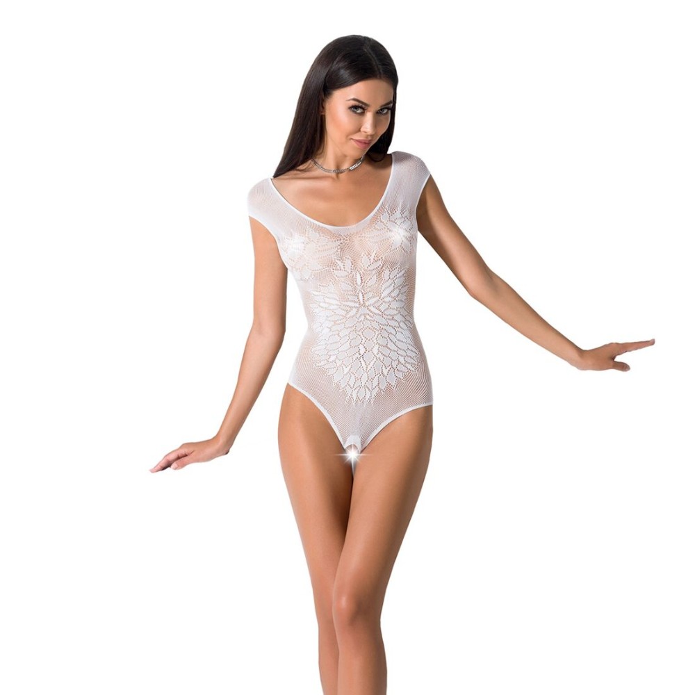 Бодістокінг Passion BS064 One Size, White, боді, закрите плече, відкритий доступ - зображення 1