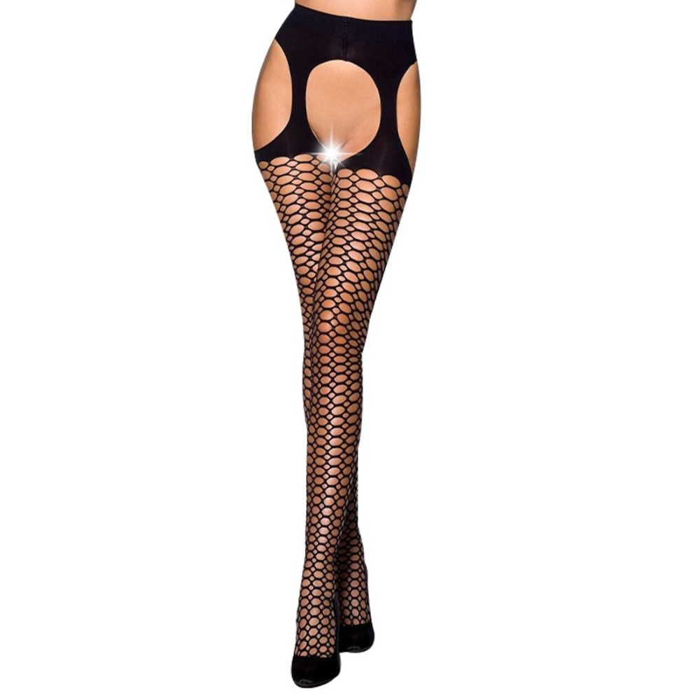 Еротичні колготки Passion TIOPEN 004 1/2 (fishnet 40 den), nero, імітація панчох і пояса - зображення 1
