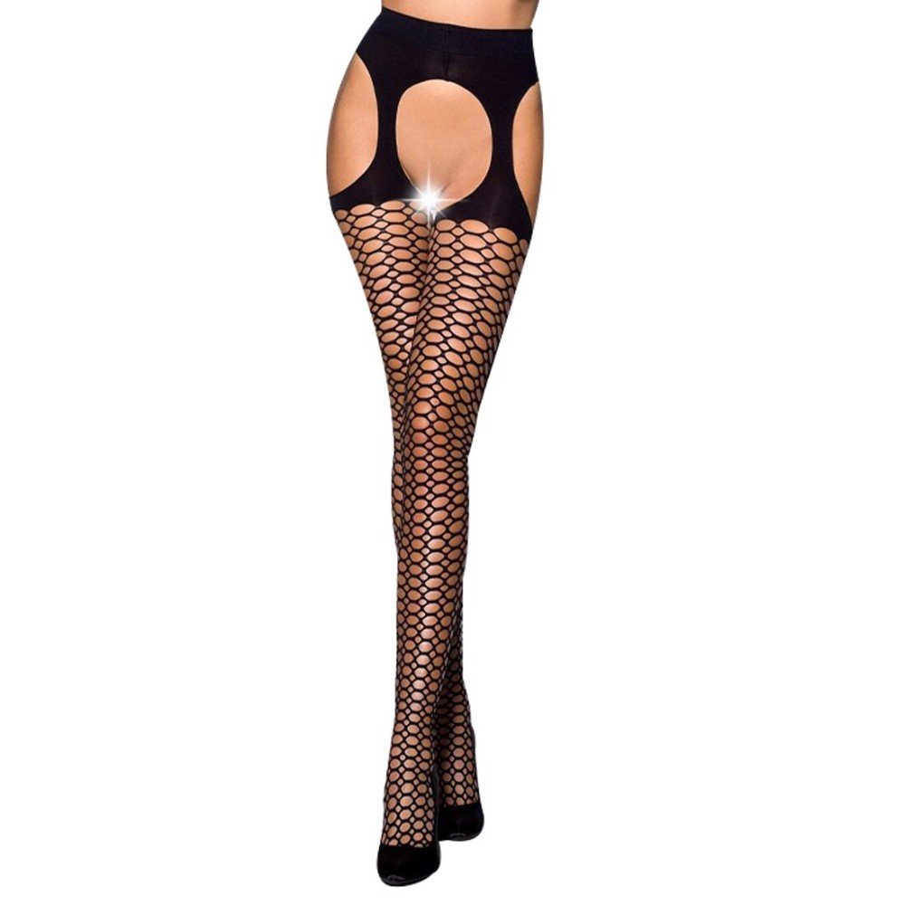 Еротичні колготки Passion TIOPEN 004 3/4 (fishnet 40 den), black, імітація панчох і пояса - зображення 1