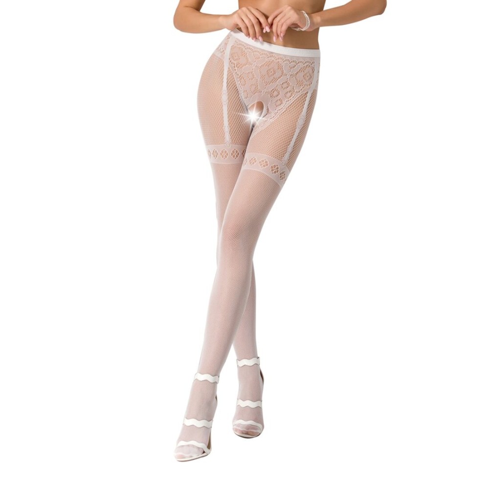 Колготки-бодістокінги Passion S012 One Size, White, імітація панчіх, пояса та мереживних трусиків - зображення 1