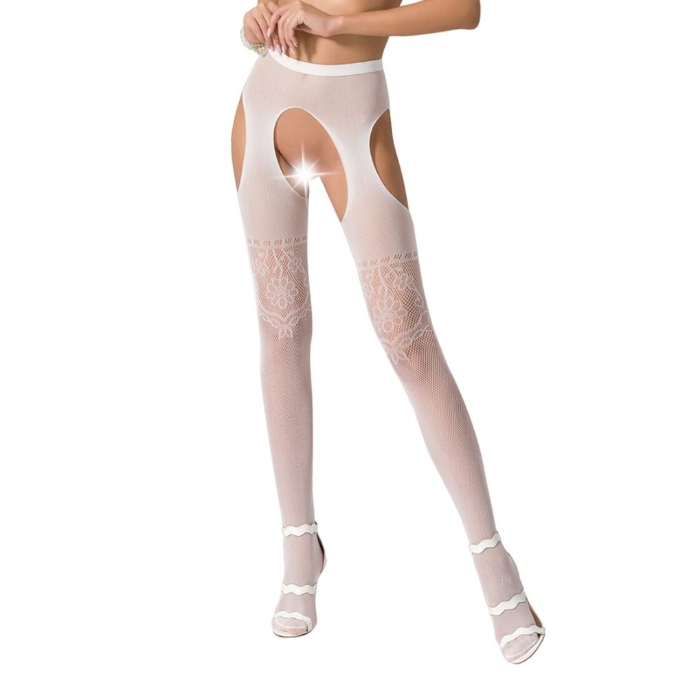 Колготки-бодістокінги з відкритим доступом Passion S017 One Size, White, імітація панчіх та пояса - зображення 1