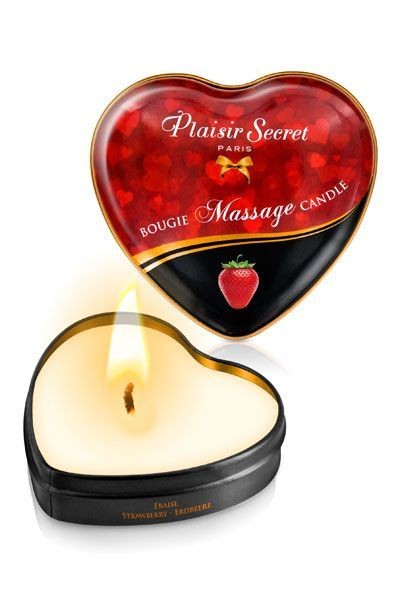 Масажна свічка-серце Plaisirs Secrets Strawberry (35 мл) - зображення 1
