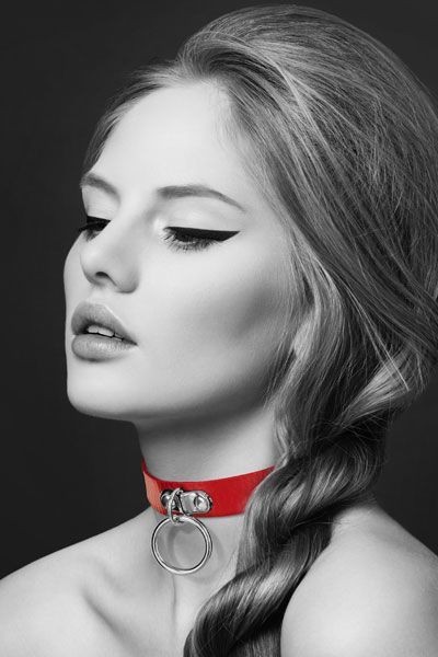 Чокер з кільцем для повідця Bijoux Pour Toi - FETISH Red, екошкіра - зображення 1
