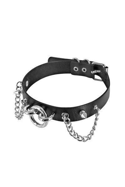 Нашийник ланцюжками, шипами і кільцем Fetish Tentation Choker Rings and Chains, екошкіра - зображення 1