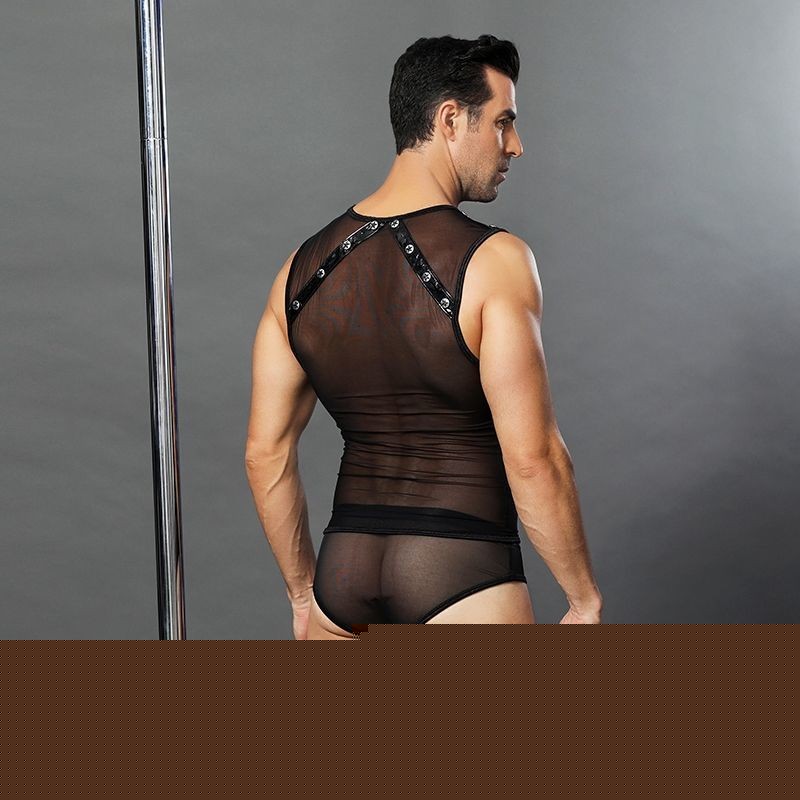 Чоловічий еротичний костюм "Романтичний Стівен" One Size Black: напівпрозорі трусики і маєчка - зображення 1