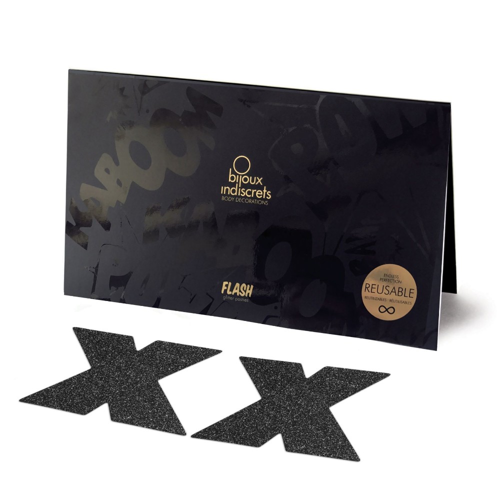 Пестіс стікіні Bijoux Indiscrets Flash Cross Black, наліпки на соски - зображення 1