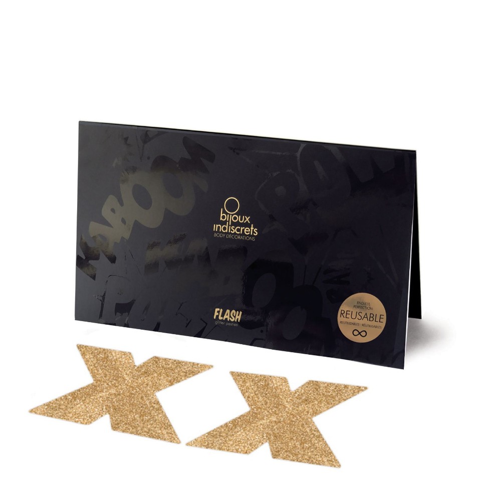 Пестіс - стикини Bijoux Indiscrets - Flash Cross Gold, наклейки на соски - зображення 1