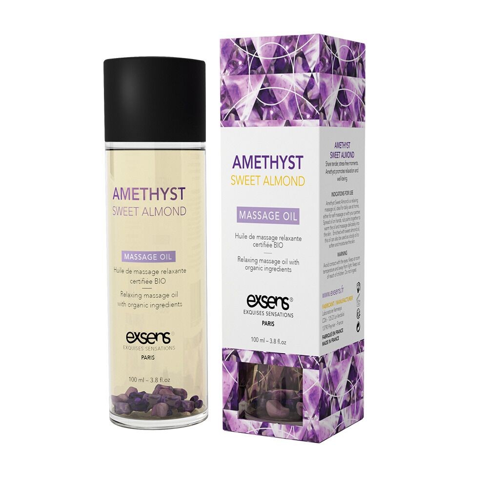 Масажна олія EXSENS Amethyst Sweet Almond (розслаблювальна, з аметистом) 100мл, натуральна - зображення 1