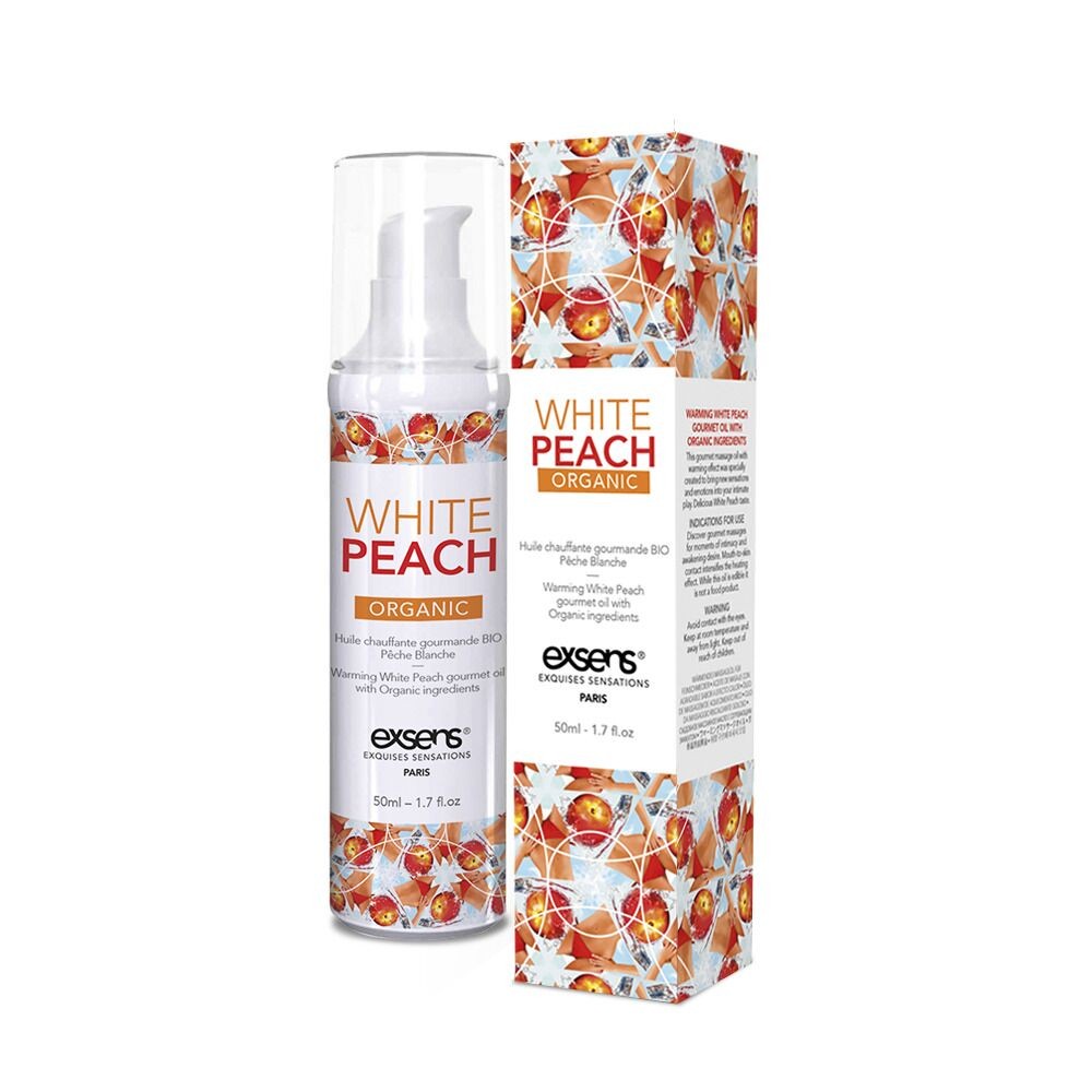 Масажна олія EXSENS Organic White Peach 50мл розігрівальна, без цукру, без парабенів, їстівна - зображення 1
