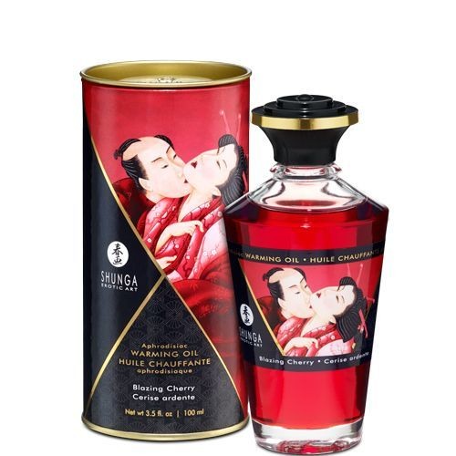 Розігрівальна олія Shunga Aphrodisiac Warming Oil – Blazing Cherry (100 мл) без цукру, смачна - зображення 1