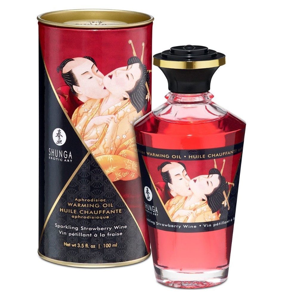 Розігрівальна олія Shunga Aphrodisiac Warming Oil – Sparkling Strawberry Wine (100 мл) без цукру - зображення 1