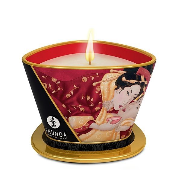 Масажна свічка Shunga Massage Candle – Sparkling Strawberry Wine (170 мл) з афродизіаками - зображення 1