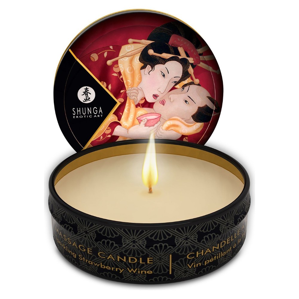 Масажна свічка Shunga Mini Massage Candle – Sparkling Strawberry Wine (30 мл) з афродизіаками - зображення 1