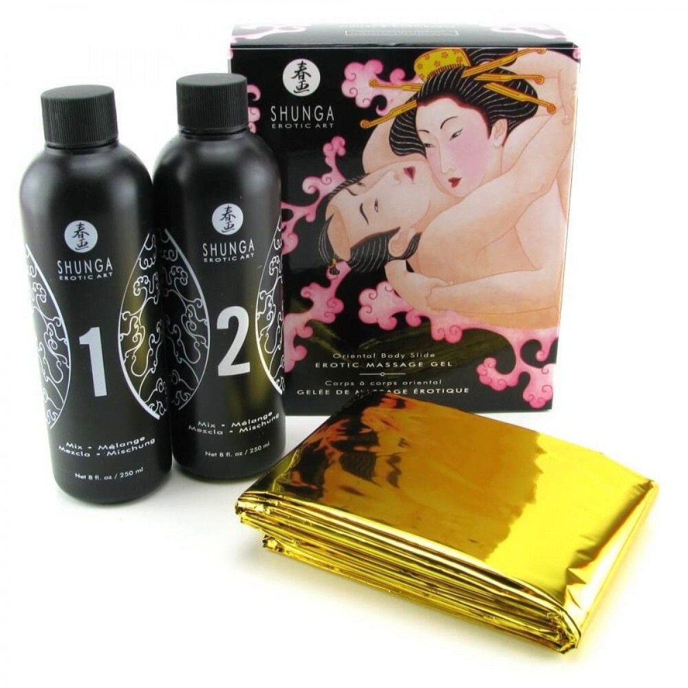 Гель для NURU-масажу Shunga Oriental Body-to-Body – Sparkling Strawberry Wine плюс простирадло - зображення 1