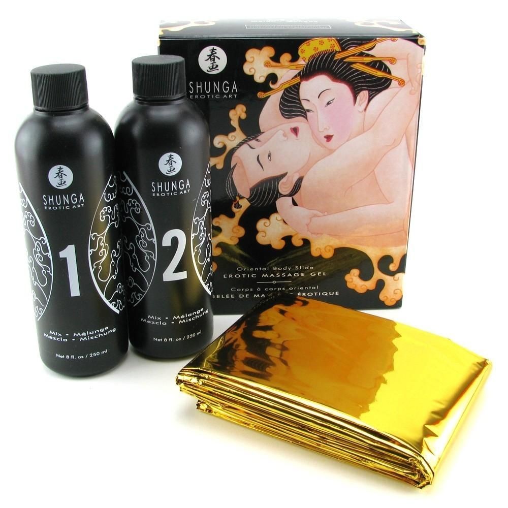 Гель для NURU-масажу Shunga Oriental Body-to-Body – Melon Mango (2 x 225 мл) плюс простирадло - зображення 1
