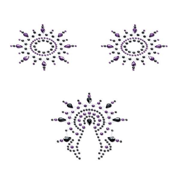Пестіс з кристалів Petits Joujoux Gloria set of 3 - Black/Purple, прикраса на груди та вульву - зображення 1