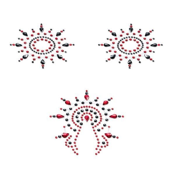 Пестіс з кристалів Petits Joujoux Gloria set of 3 - Black/Red, прикраса на груди та вульву - зображення 1