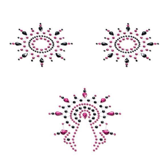 Пестіс з кристалів Petits Joujoux Gloria set of 3 - Black/Pink, прикраса на груди та вульву - зображення 1
