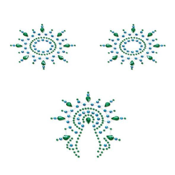 Пестіс з кристалів Petits Joujoux Gloria set of 3 - Green/Blue, прикраса на груди та вульву - зображення 1